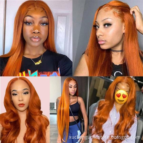 Uniky Overtone Ginger Red Blonde Orange Color Natural Brazilian Human Hair Lace Front Wigs T Part Pre Plucked Virgin Ginger Wig